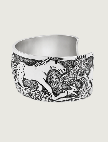 Sterling Silver Running Horses Cuff Bracelet