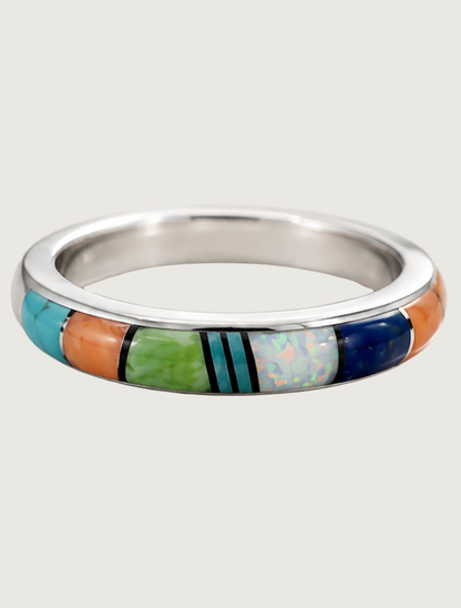 Sterling Silver Multi Inlay Ring