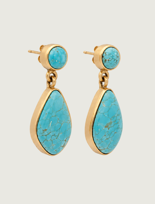 14K Yellow Gold Turquoise Earrings