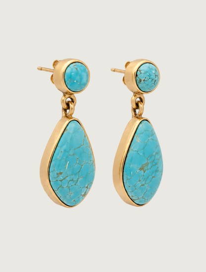 14K Yellow Gold Turquoise Earrings