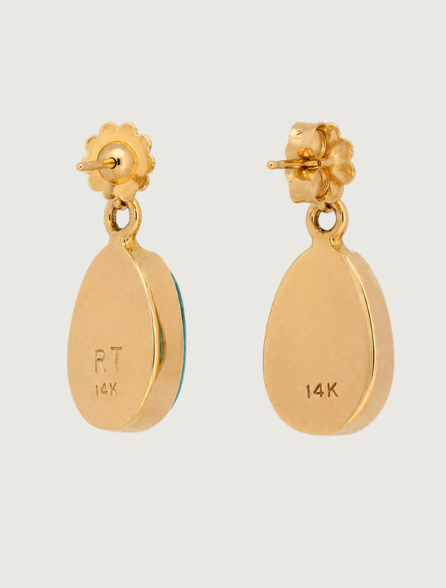 14K Yellow Gold Turquoise Earrings