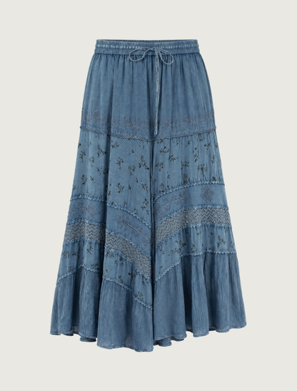Scully Women's Blue Embroidered Multi Panel Tiered Skirt