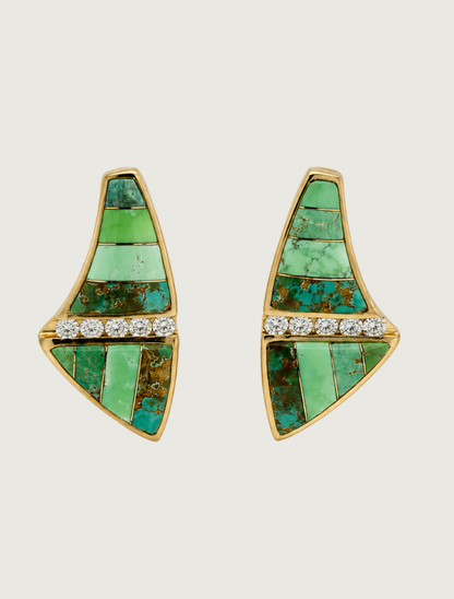 14K Yellow Gold Turquoise & Diamond Earrings
