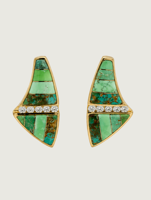 14K Yellow Gold Turquoise & Diamond Earrings
