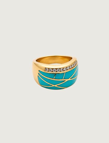 14K Yellow Gold Turquoise & Diamond Ring
