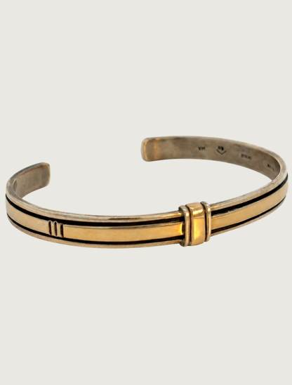 Herbert Begay Sterling Silver & 14K Gold Plain Cuff Bracelet (XL)