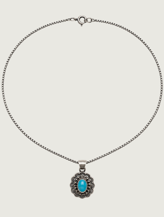 Sterling Silver Ornate Turquoise Necklace