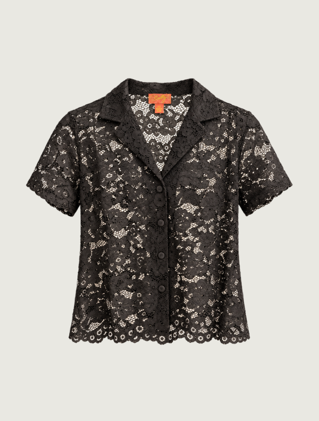 Scully Black Lace Short Sleeve Button-Up Shirt