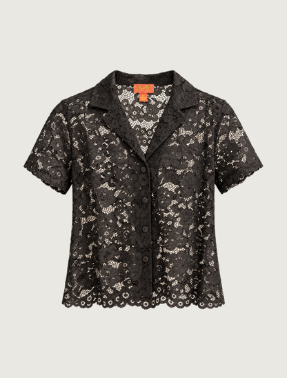 Scully Black Lace Short Sleeve Button-Up Shirt