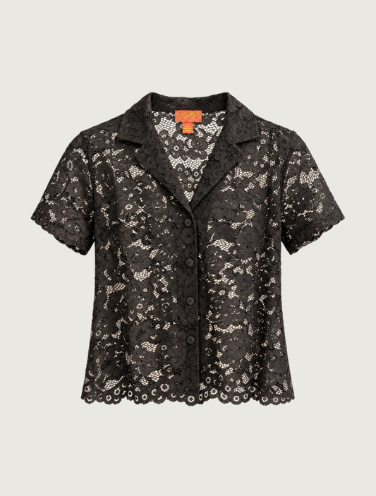 Scully Black Lace Short Sleeve Button-Up Shirt