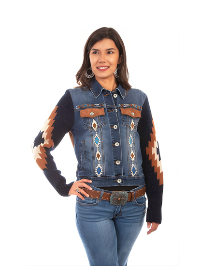 Scully Women's Aztec Embroidered Denim Jacket