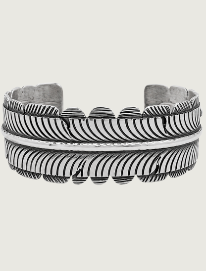 K.M. Sterling Silver Feather Cuff Bracelet