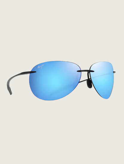 Maui Jim Sugar Beach rimless sunglasses in Shiny Black / Blue Hawaii — quarter view