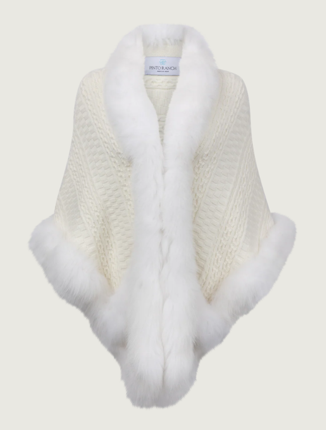 Pinto Ranch Cashmere & Fox Fur Cape in White
