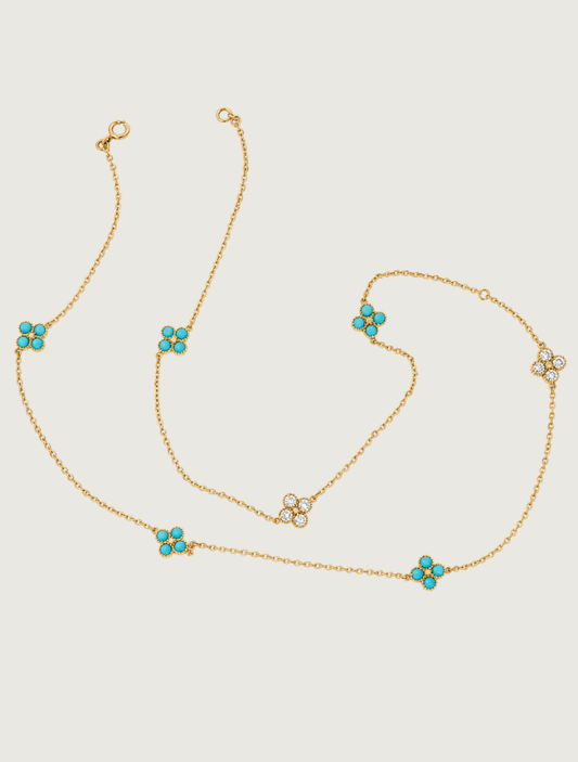 18K Yellow Gold Turquoise & Diamond Necklace – 4.85 CT Turquoise, 1.88 CTW Diamonds