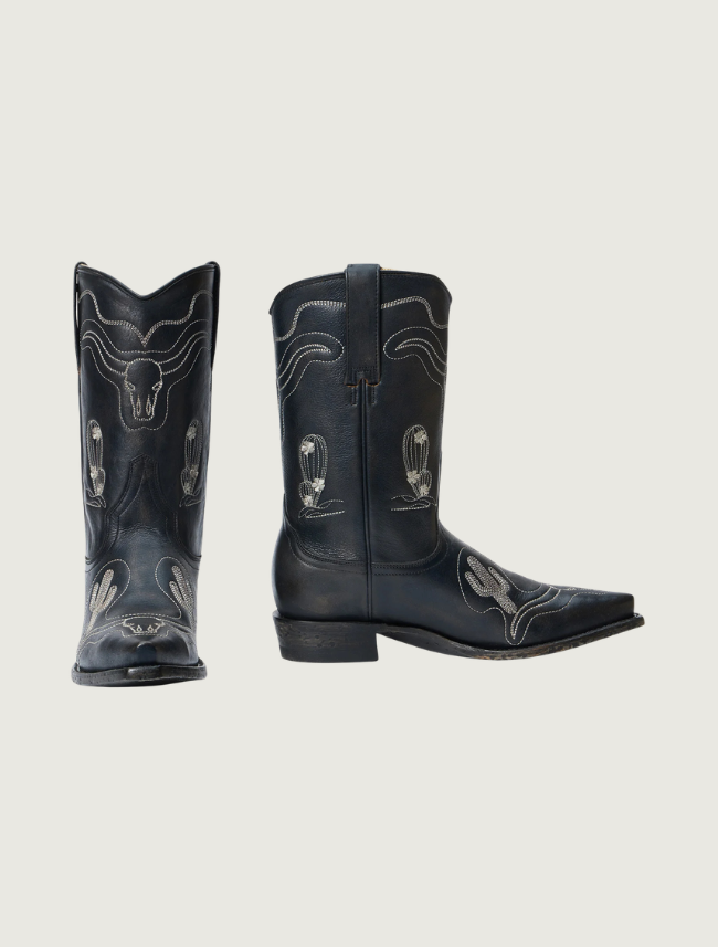 Stetson Sedona Black Embroidered Snip Toe Cowgirl Boots
