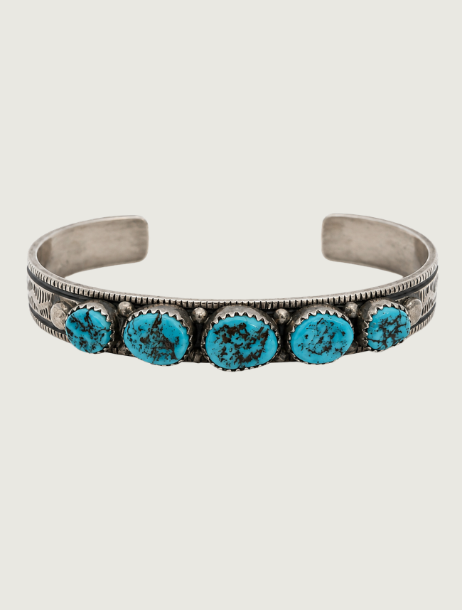 Sterling Silver Five Turquoise Cuff Bracelet