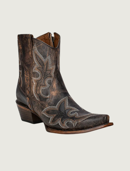 Corral Women's Black & Brown Embroidery Zipper Booties