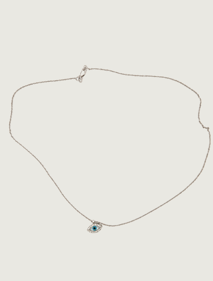 18K White Gold & Diamond Evil Eye Necklace