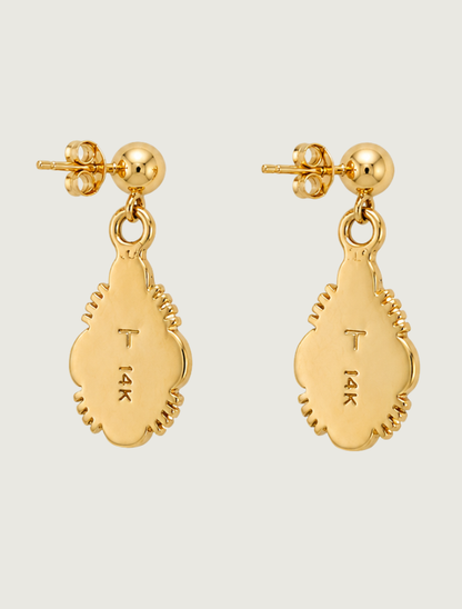 14K Yellow Gold Turquoise & Opal Inlay Earrings
