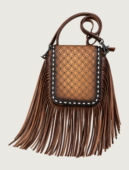 Mavericks Tooled Leather Fringe Crossbody Bag