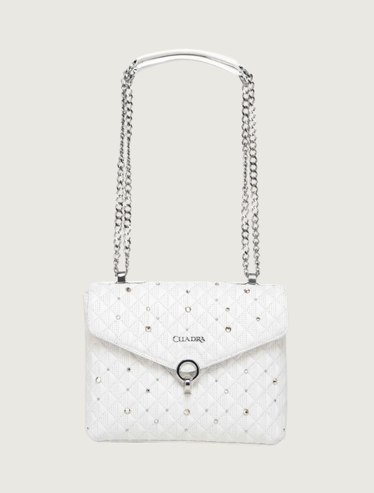 Cuadra White Bovine Quilted Leather Chain Shoulder Bag