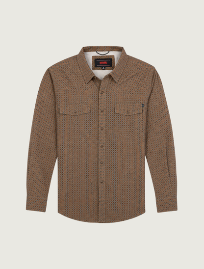 Rock & Roll Denim Men's Micro Geo Print TEK Core Long Sleeve Shirt in Camel