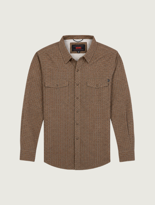 Rock & Roll Denim Men's Micro Geo Print TEK Core Long Sleeve Shirt in Camel