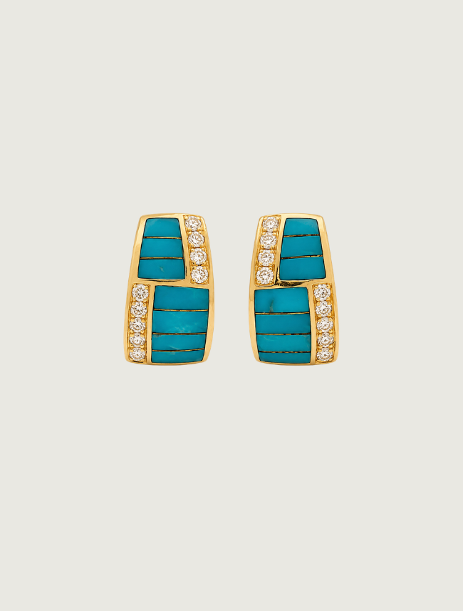 14K Yellow Gold Turquoise & Diamond Earrings