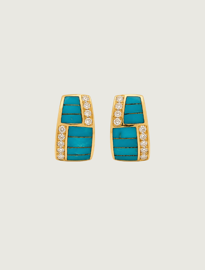 14K Yellow Gold Turquoise & Diamond Earrings