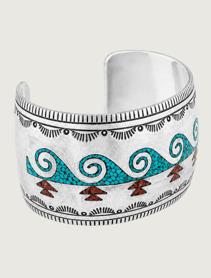 Sterling Silver Turquoise & Coral Pebbled Inlay Cuff Bracelet