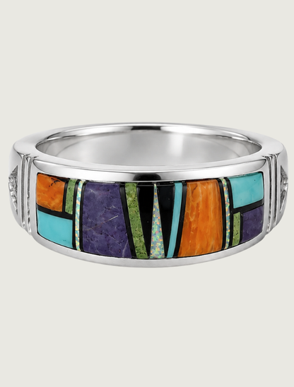 Sterling Silver Multi Inlay Ring
