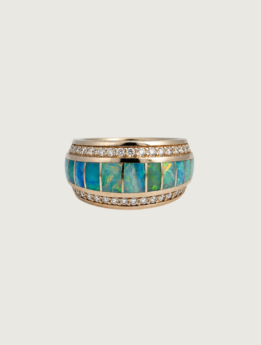 14K White Gold Opal Inlay & Diamond Ring