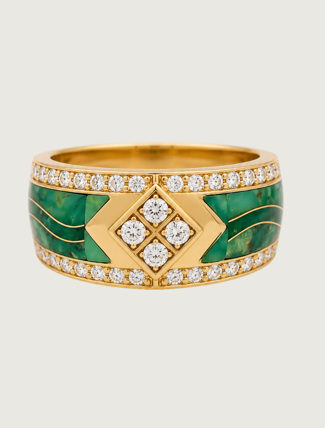 14K Yellow Gold Turquoise & Diamond Ring