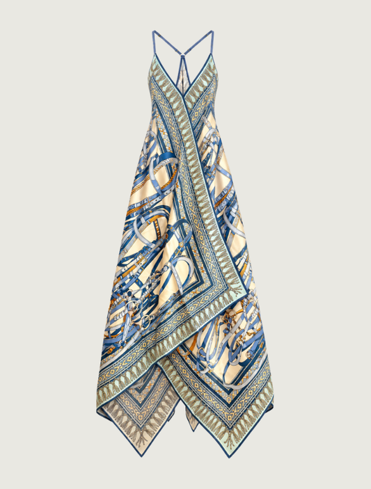 Stacy Bradley Design Blue Buckles & Straps Scarf Dress