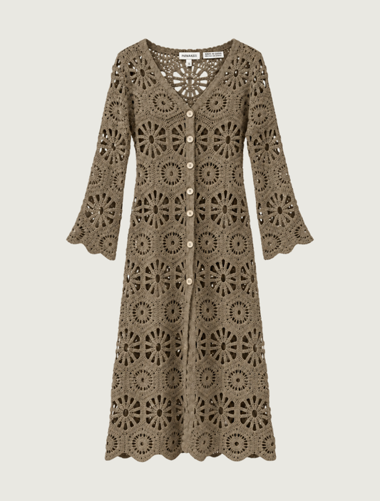 Paparazzi Cotton Crochet Medallion Duster in Olive