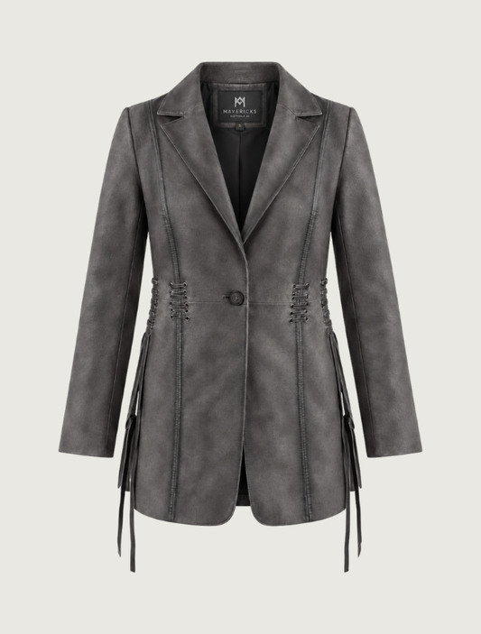 Mavericks Women's Charcoal Lace-Up Long Blazer Coat
