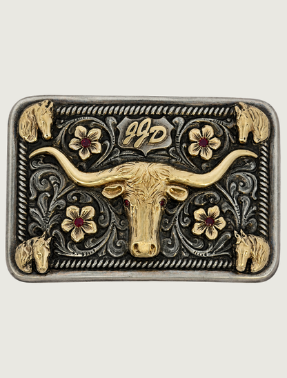 Edward H. Bolin Sterling Silver & 14K Gold Longhorn Belt Buckle