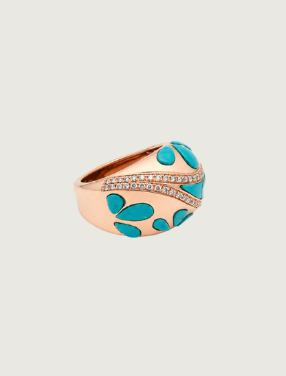 14K Rose Gold Turquoise & Diamond Ring