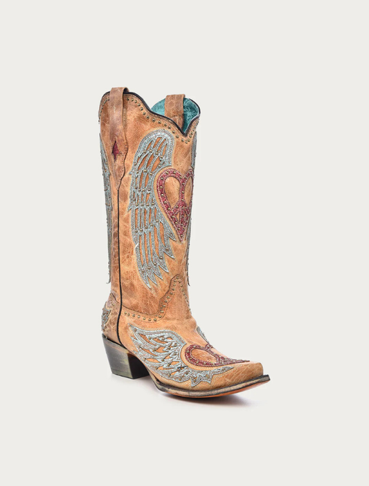 Corral Women's Heart & Cross Overlay Worn Finish Cowboy Boots