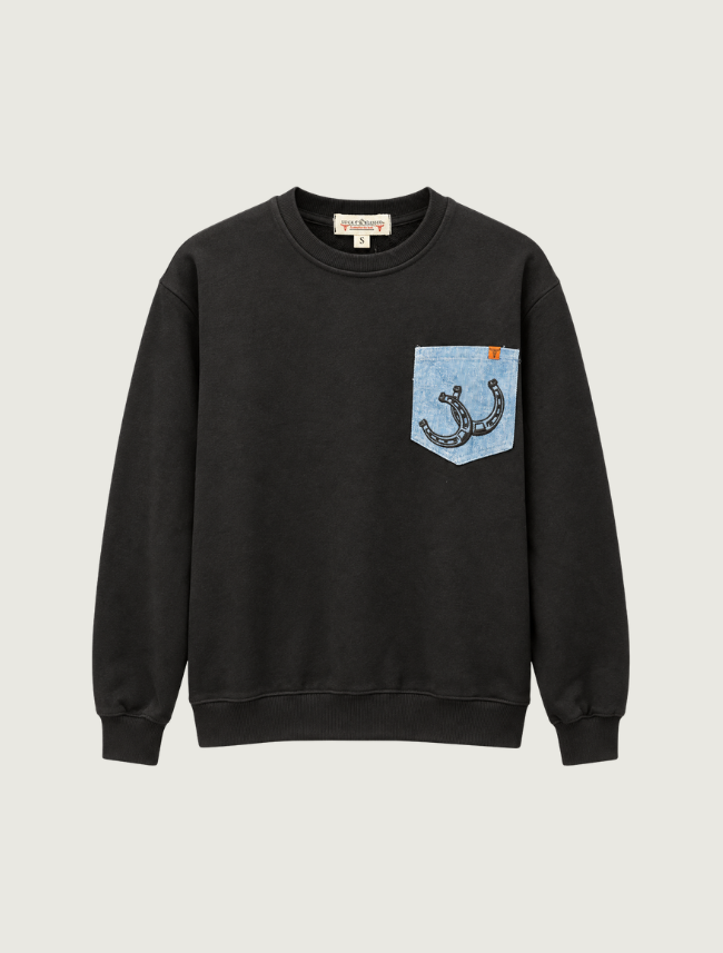 Lucky & Blessed Women's Black Denim Pocket Sweatshirt