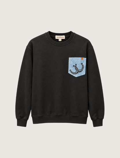 Lucky & Blessed Women's Black Denim Pocket Sweatshirt