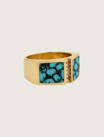 14K Yellow Gold Turquoise & Diamond Ring
