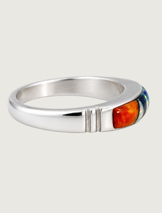 Sterling Silver Multi Inlay Ring