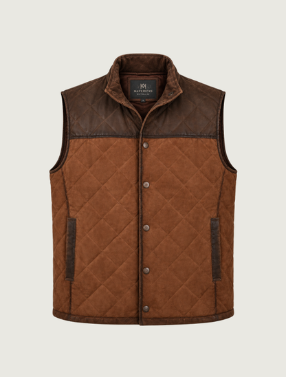 Mavericks Men's Brown Heritage Quilted Leather Snap Front Vest
