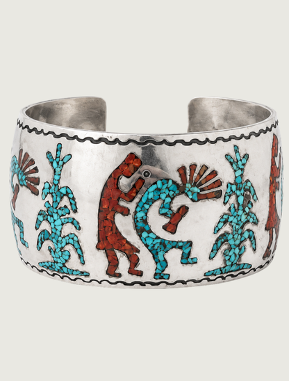 Sterling Silver Kachina Inlay Cuff Bracelet