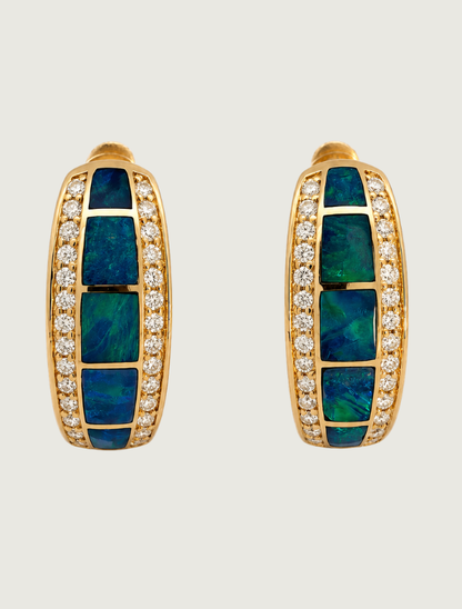 14K Yellow Gold Opal Inlay & Diamond Earrings