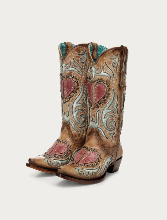 Corral Women's Heart Inlay, Studs, & Woven Barbed Wire Cowboy Boots