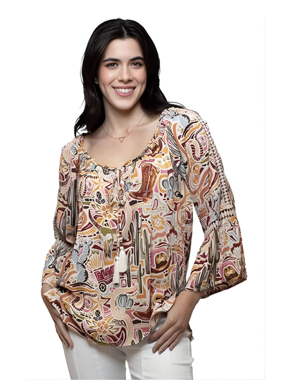 Scully Women's Vibrant Western Print Blouse