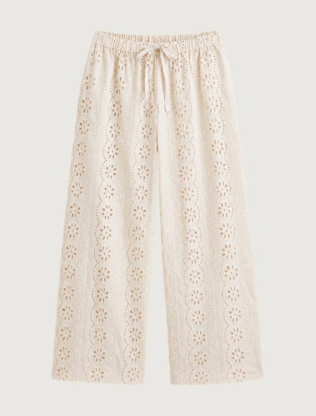 Raisonnel Embroidered Eyelet Wide-Leg Pants